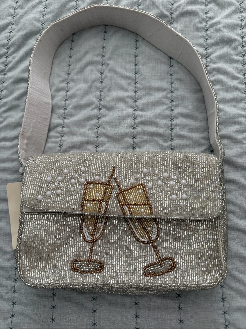 Beaded Champagne Toast Shoulder Bag - Silver